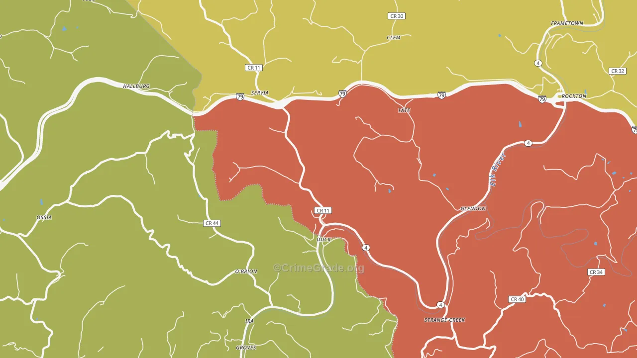 Duck, WV Map of Arson Rates