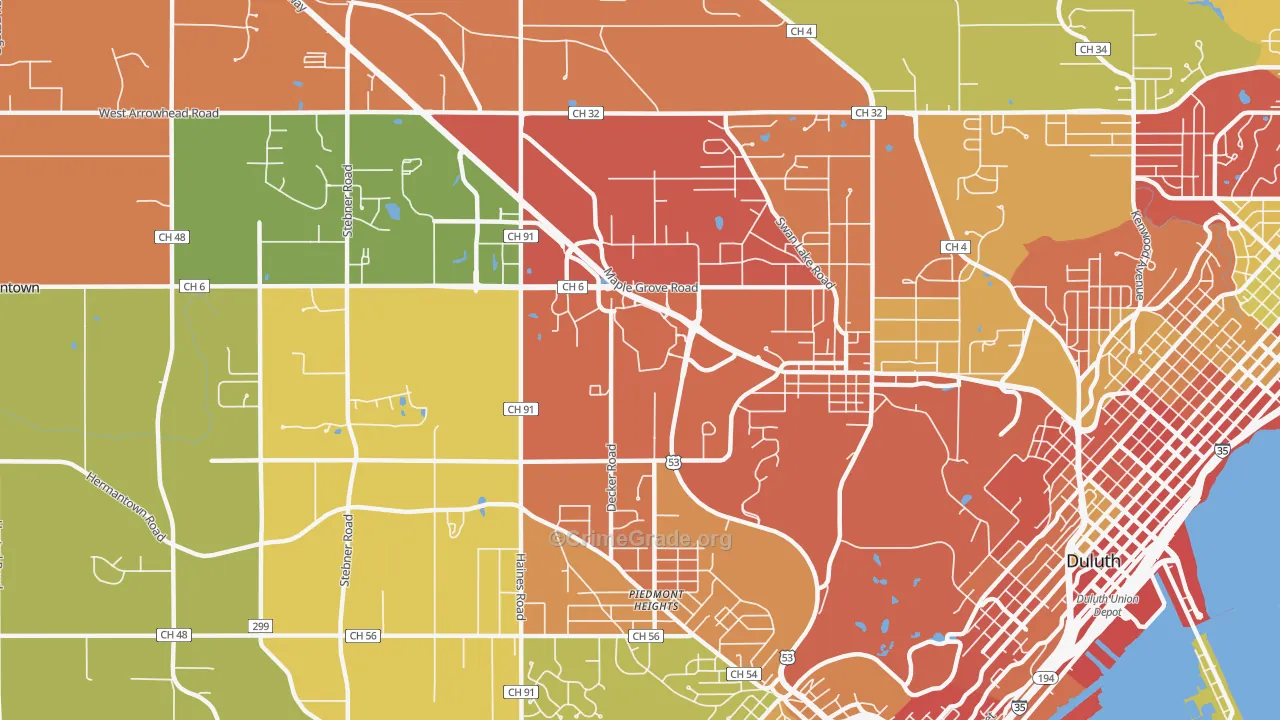 Duluth Heights, Duluth, MN Map of Arson Rates