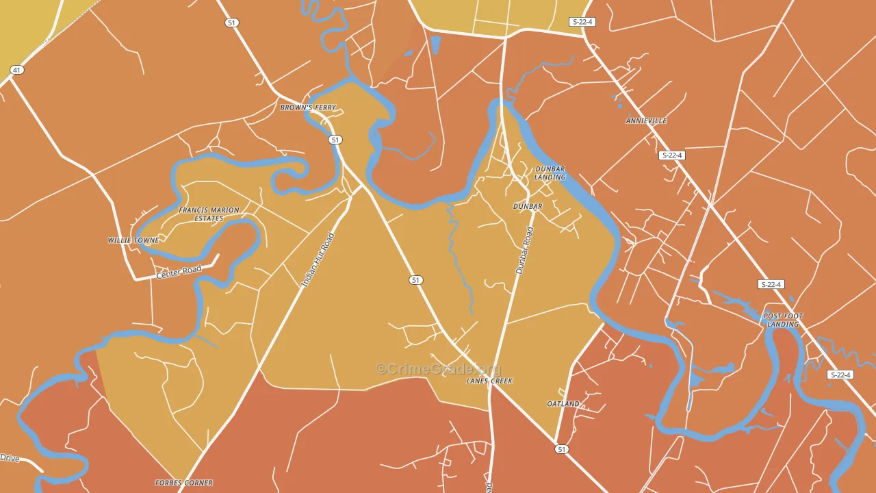 Dunbar, SC Map of Arson Rates