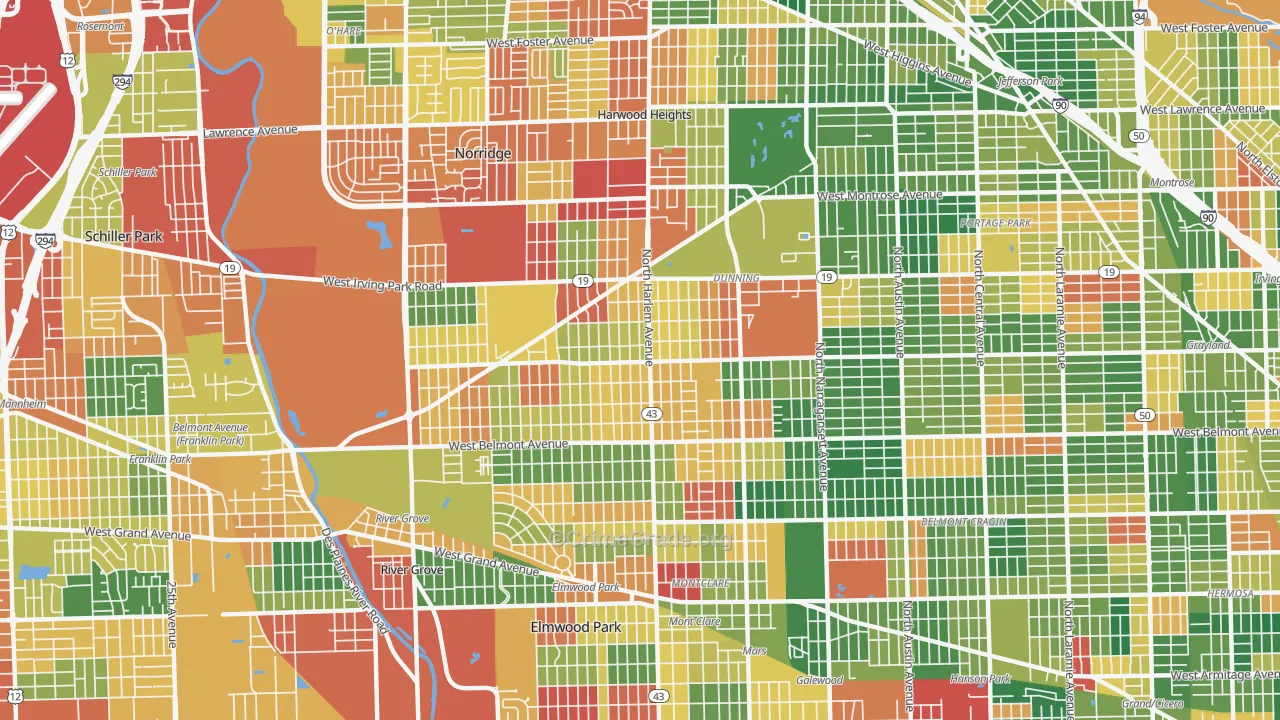 Dunning, Chicago, IL Map of Arson Rates