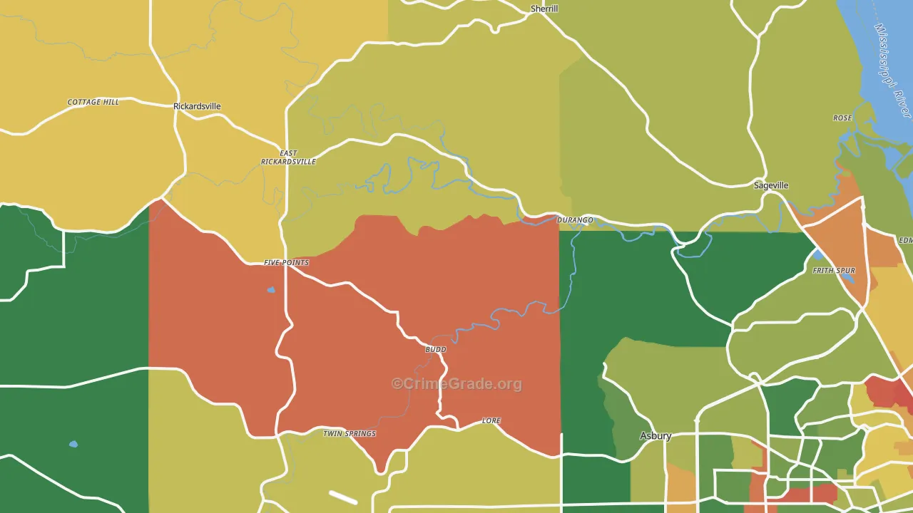 Durango, IA Map of Arson Rates