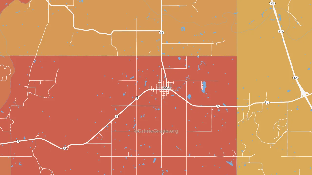Dustin, OK Map of Arson Rates