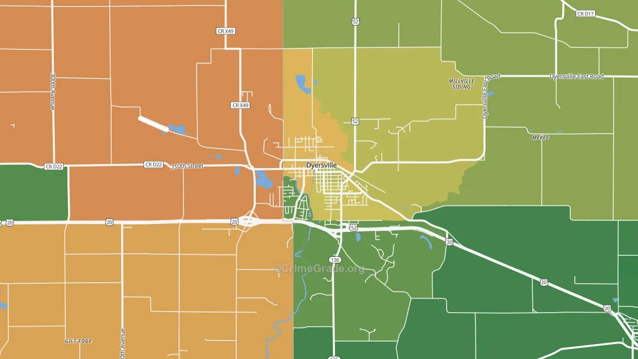 Dyersville, IA Map of Arson Rates