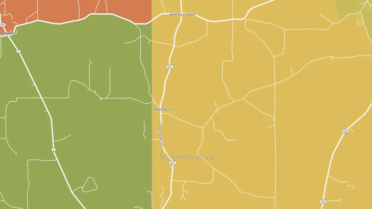 Dykesville, LA Map of Arson Rates