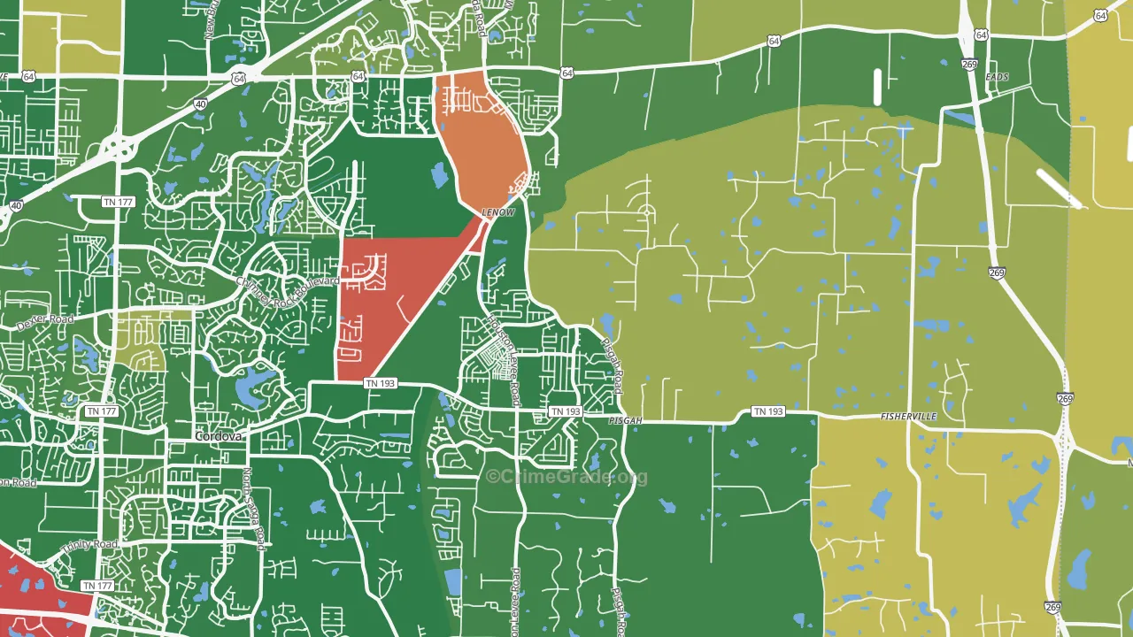 Eads-Fisherville, Cordova, TN Map of Arson Rates