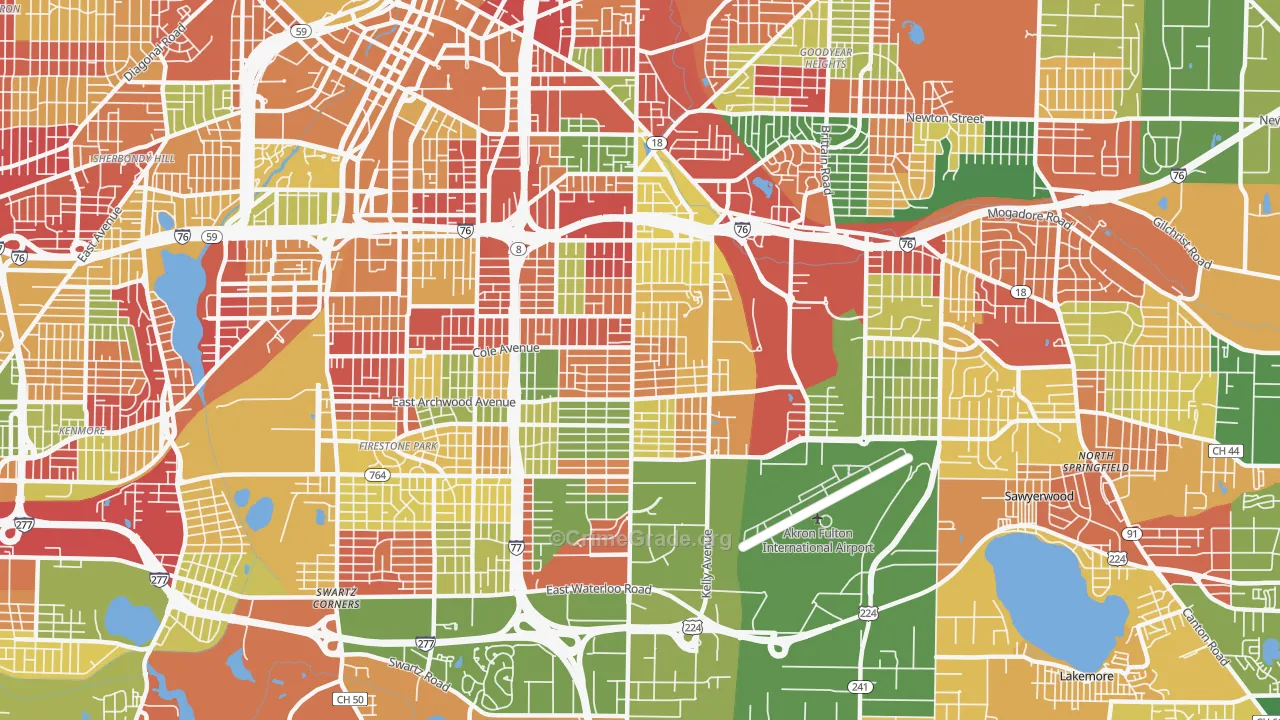 East Akron, Akron, OH Map of Arson Rates