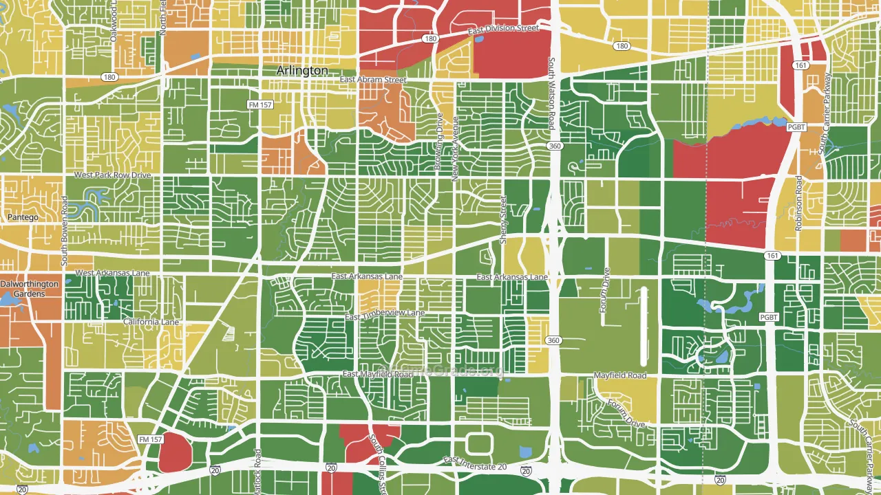 East Arlington, Arlington, TX Map of Arson Rates