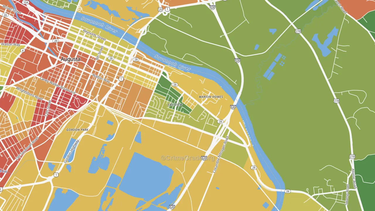 East Augusta, Augusta, GA Map of Arson Rates