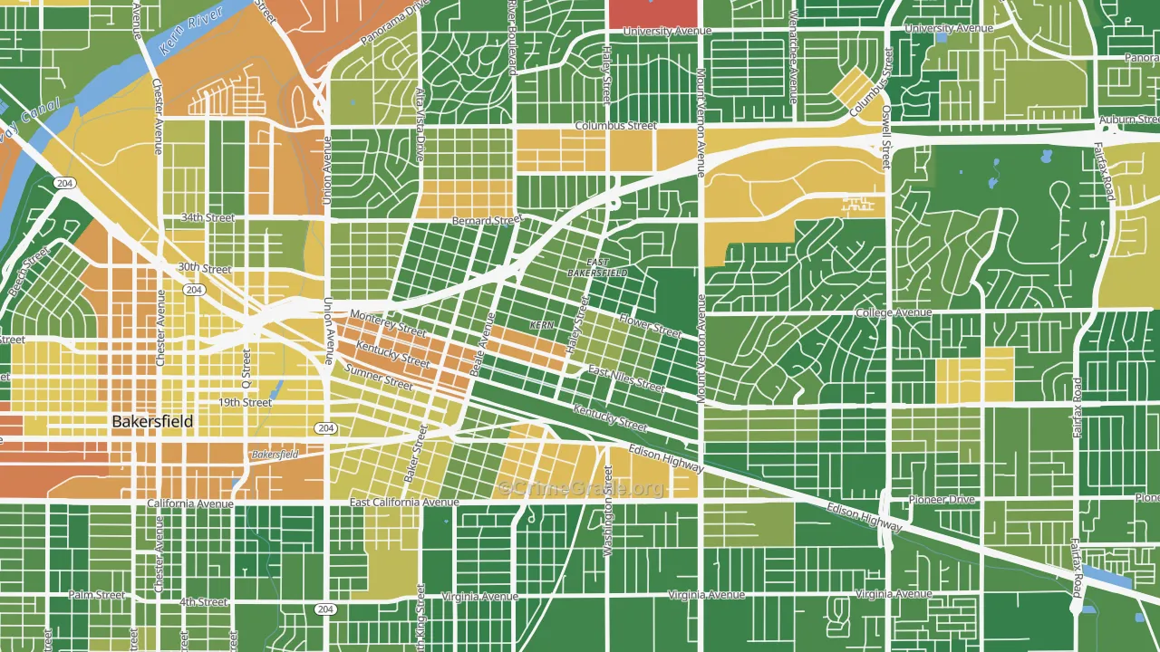 East Bakersfield, Bakersfield, CA Map of Arson Rates