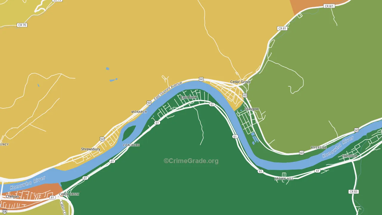 East Bank, WV Map of Arson Rates