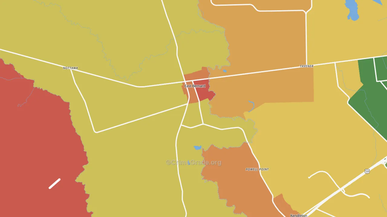 East Bernard, TX Map of Arson Rates