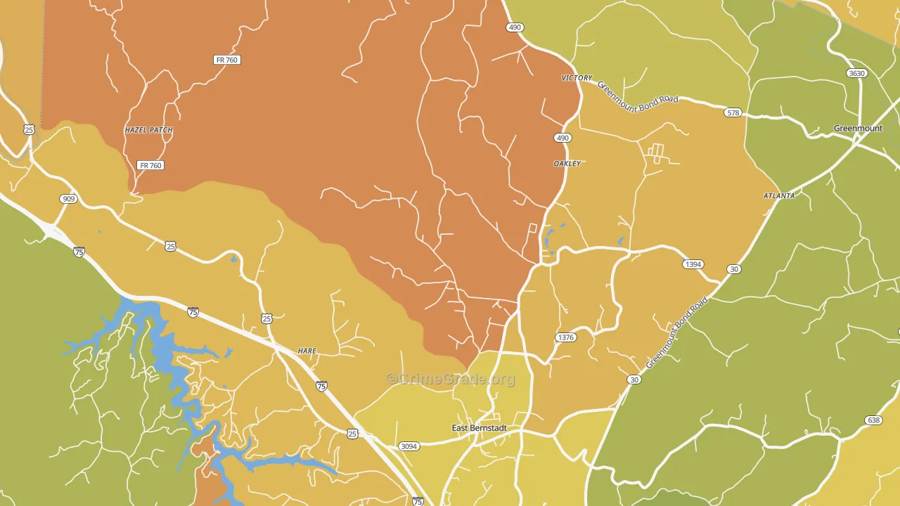 East Bernstadt, KY Map of Arson Rates