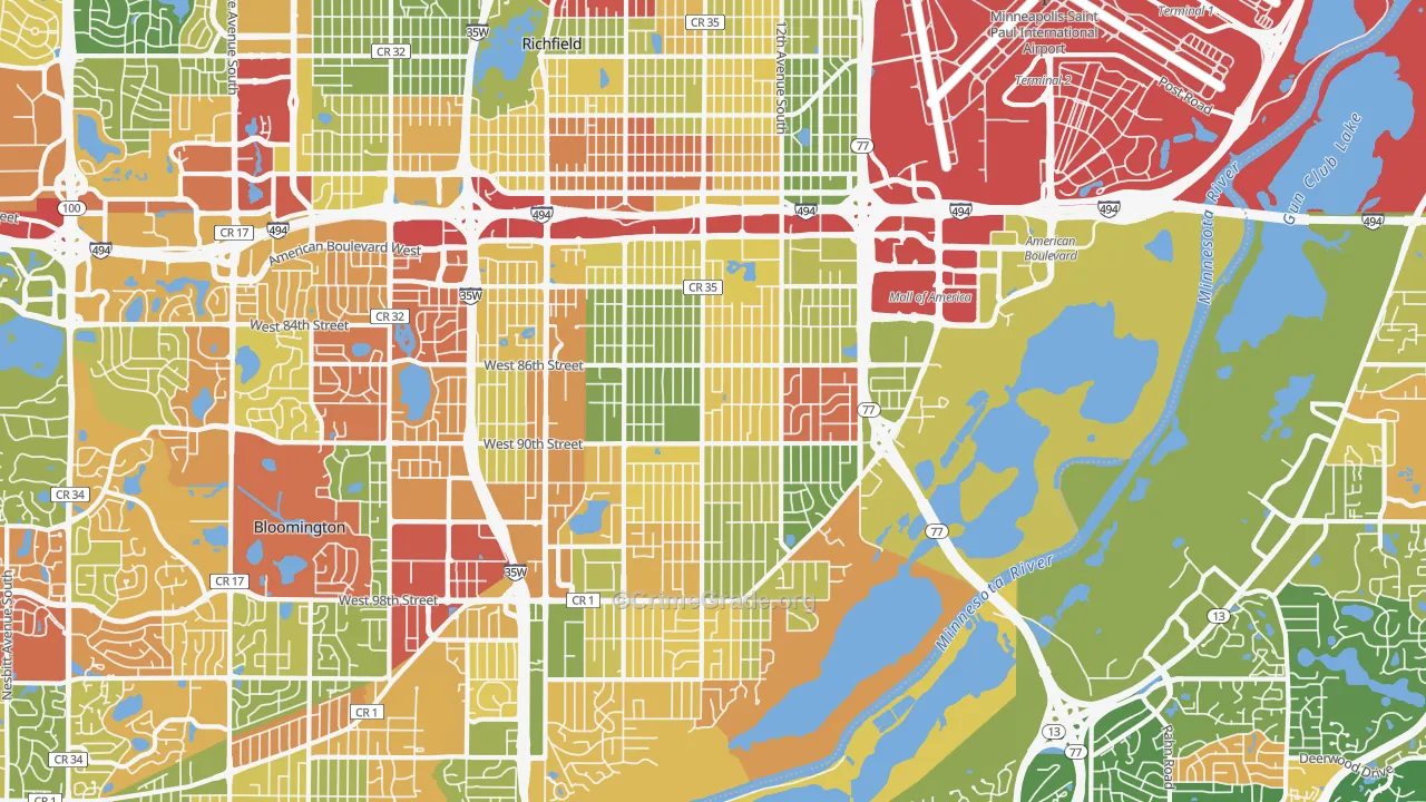 East Bloomington, Bloomington, MN Map of Arson Rates