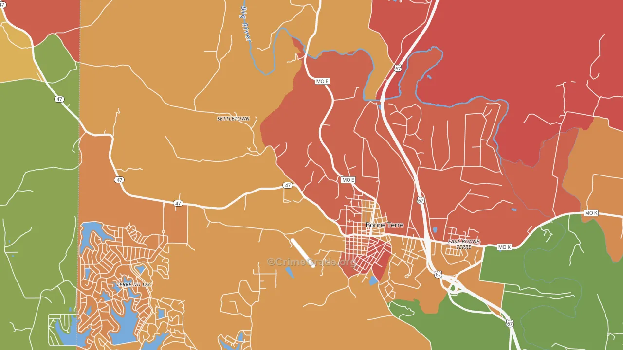 East Bonne Terre, MO Map of Arson Rates
