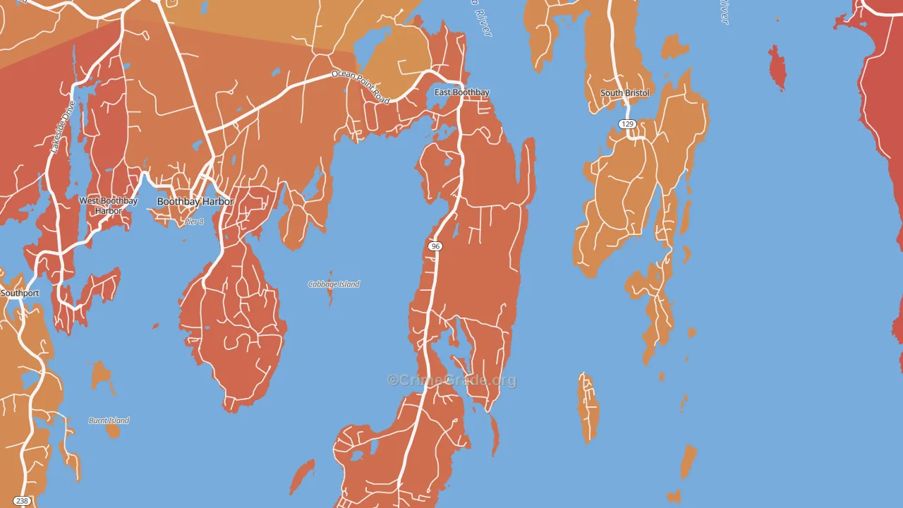 East Boothbay, ME Map of Arson Rates