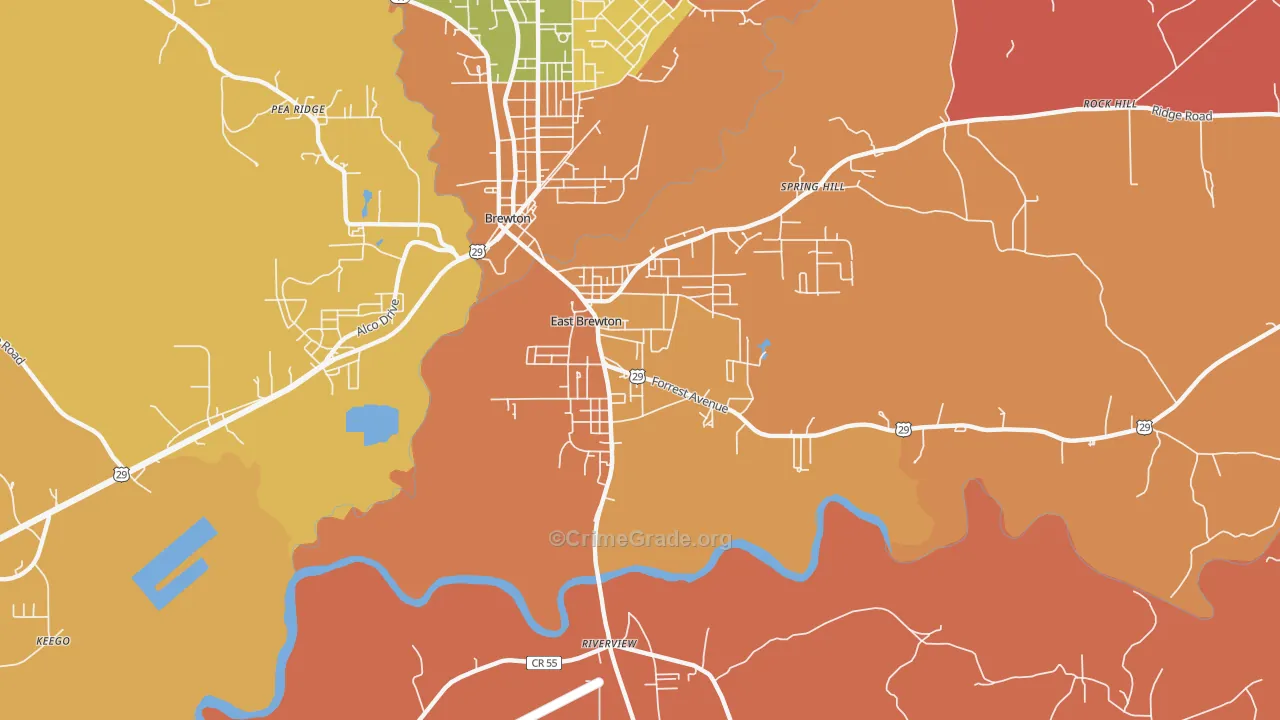 East Brewton, AL Map of Arson Rates