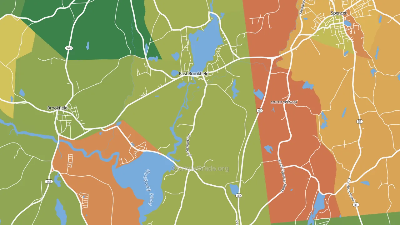 East Brookfield, MA Map of Arson Rates