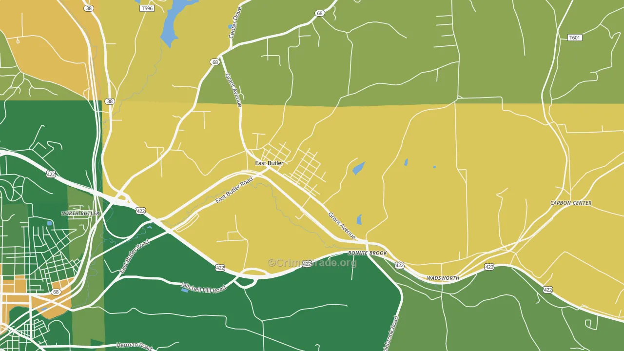 East Butler, PA Map of Arson Rates