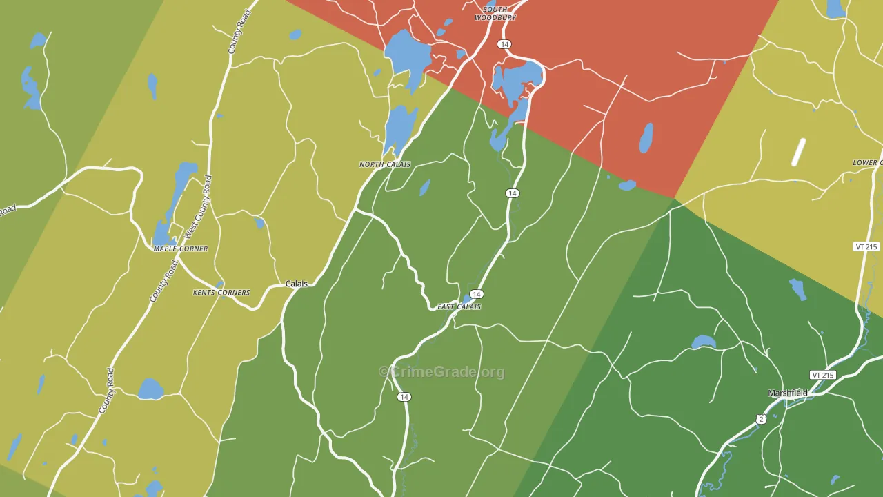 East Calais, VT Map of Arson Rates