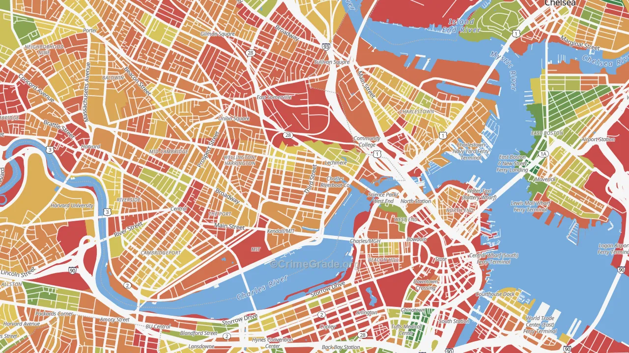 East Cambridge, Cambridge, MA Map of Arson Rates