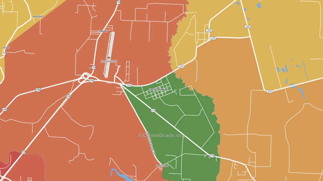 East Camden, AR Map of Arson Rates