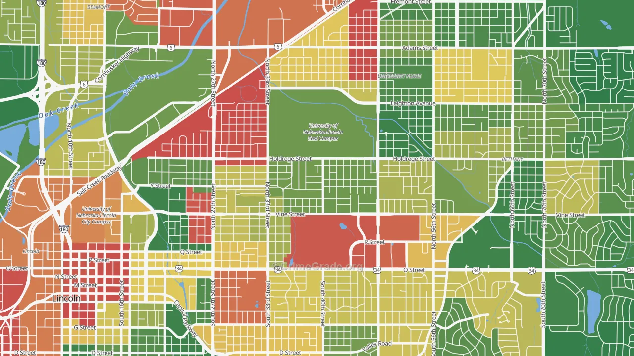 East Campus, Lincoln, NE Map of Arson Rates