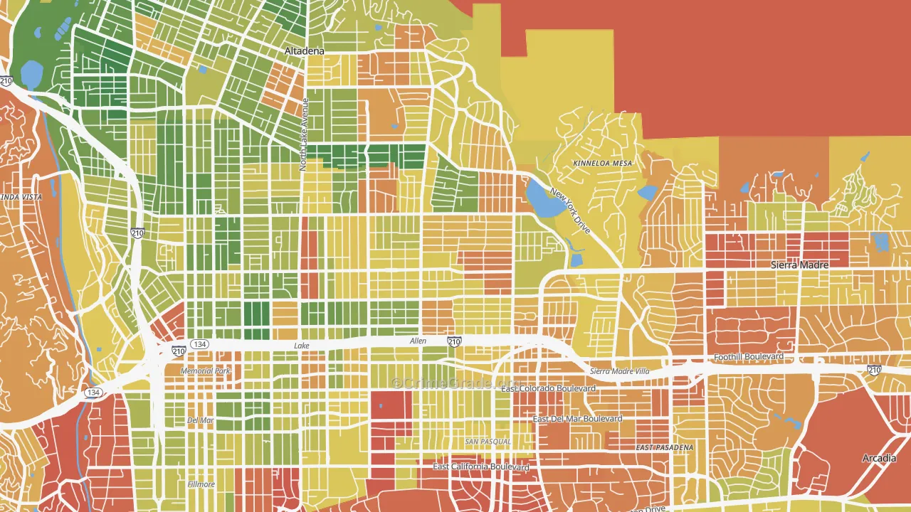 East Central, Pasadena, CA Map of Arson Rates