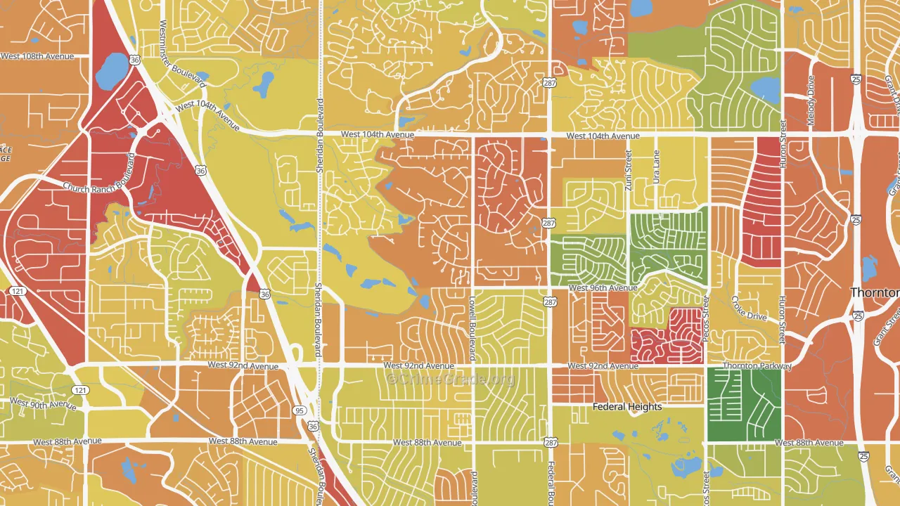 East Central Westminster, Westminster, CO Map of Arson Rates