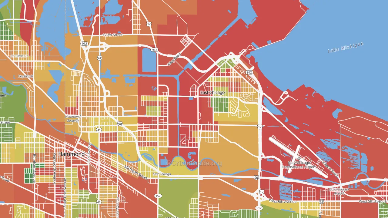 East Chicago, IN Map of Arson Rates