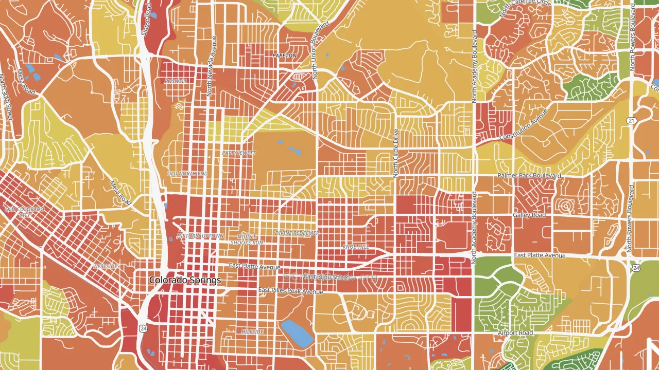 East Colorado Springs, Colorado Springs, CO Map of Arson Rates