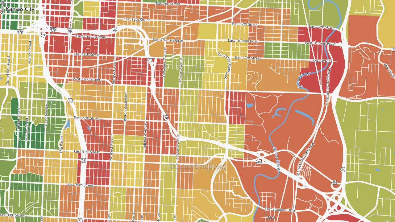 East Community Team South, Kansas City, MO Map of Arson Rates