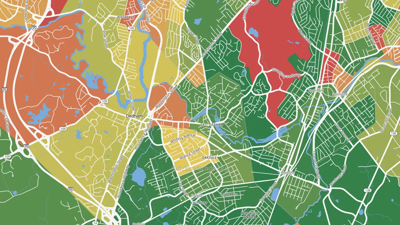East Dedham, Dedham, MA Map of Arson Rates
