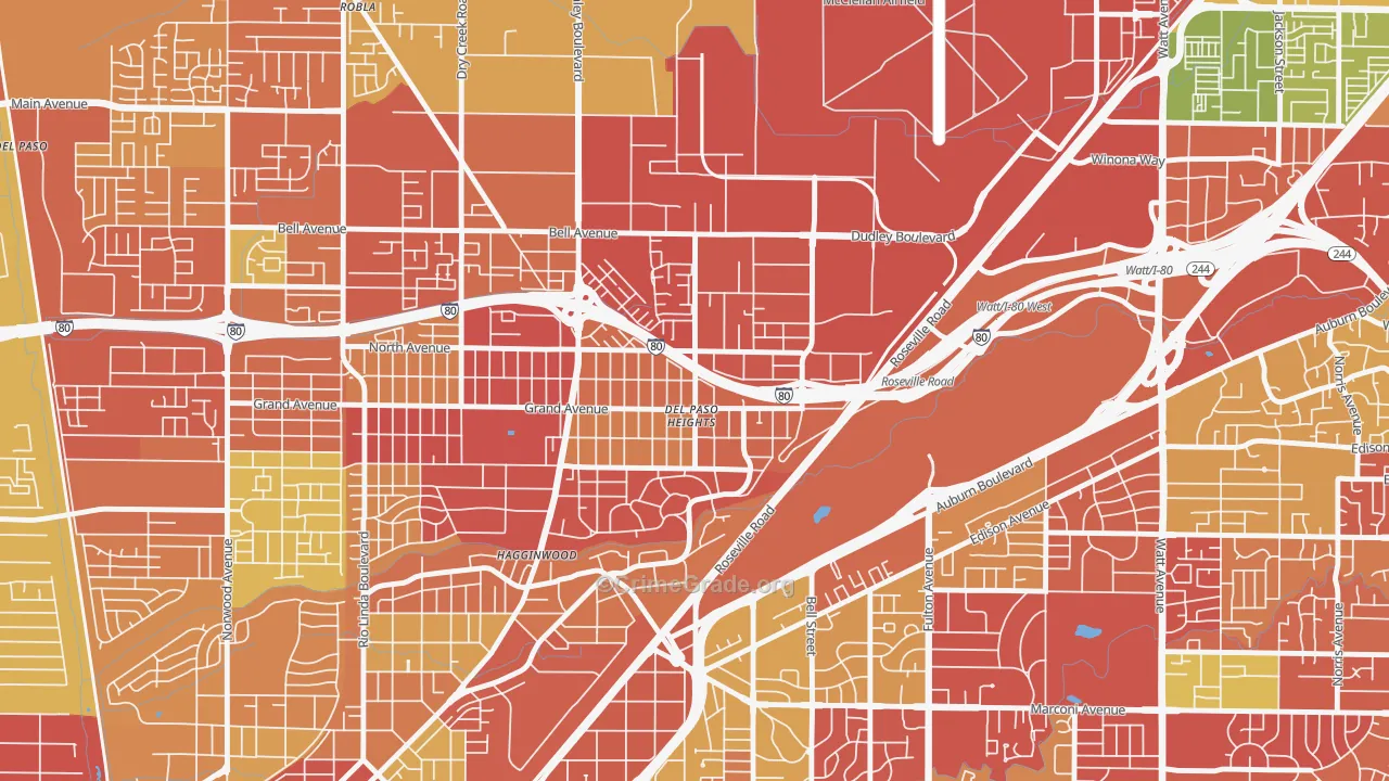 East del Paso Heights, Sacramento, CA Map of Arson Rates