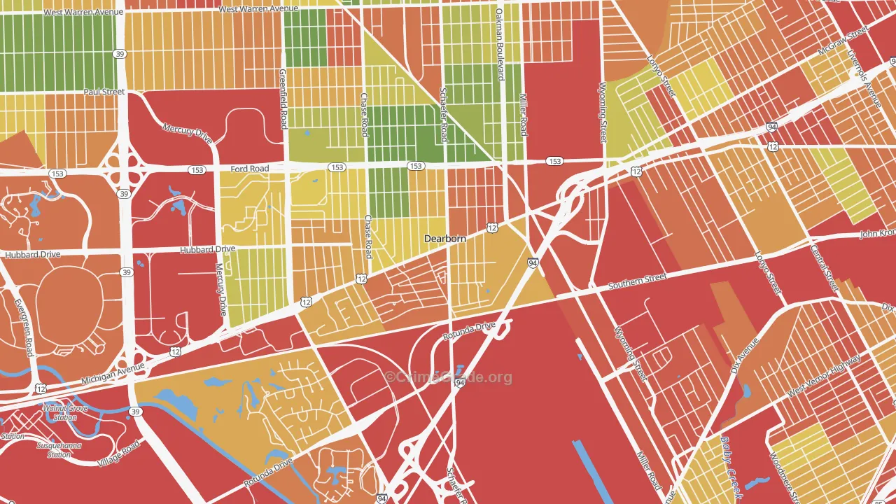 East Downtown Dearborn, Dearborn, MI Map of Arson Rates