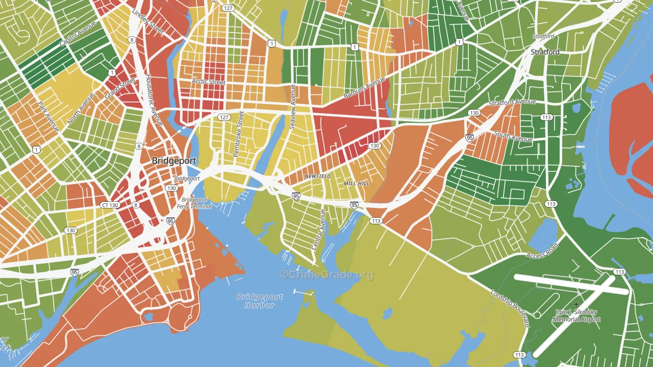 East End, Bridgeport, CT Map of Arson Rates