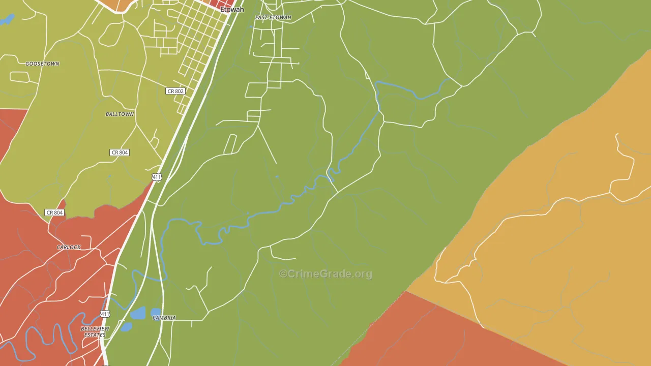 East Etowah, TN Map of Arson Rates
