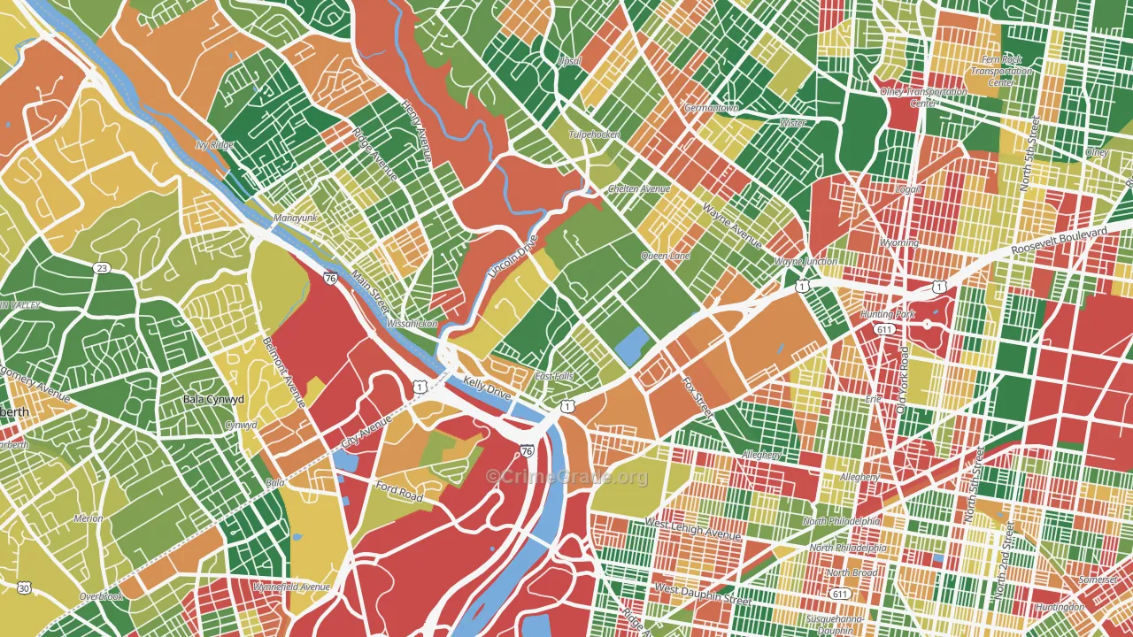 East Falls, Philadelphia, PA Map of Arson Rates