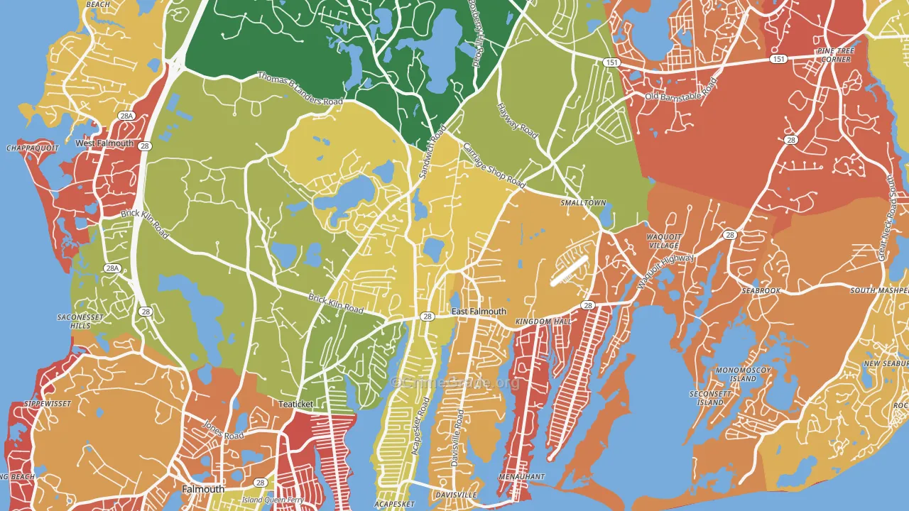 East Falmouth, MA Map of Arson Rates