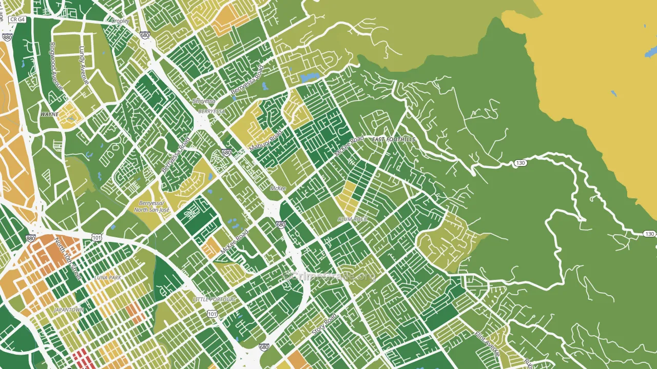 East Foothills, San Jose, CA Map of Arson Rates