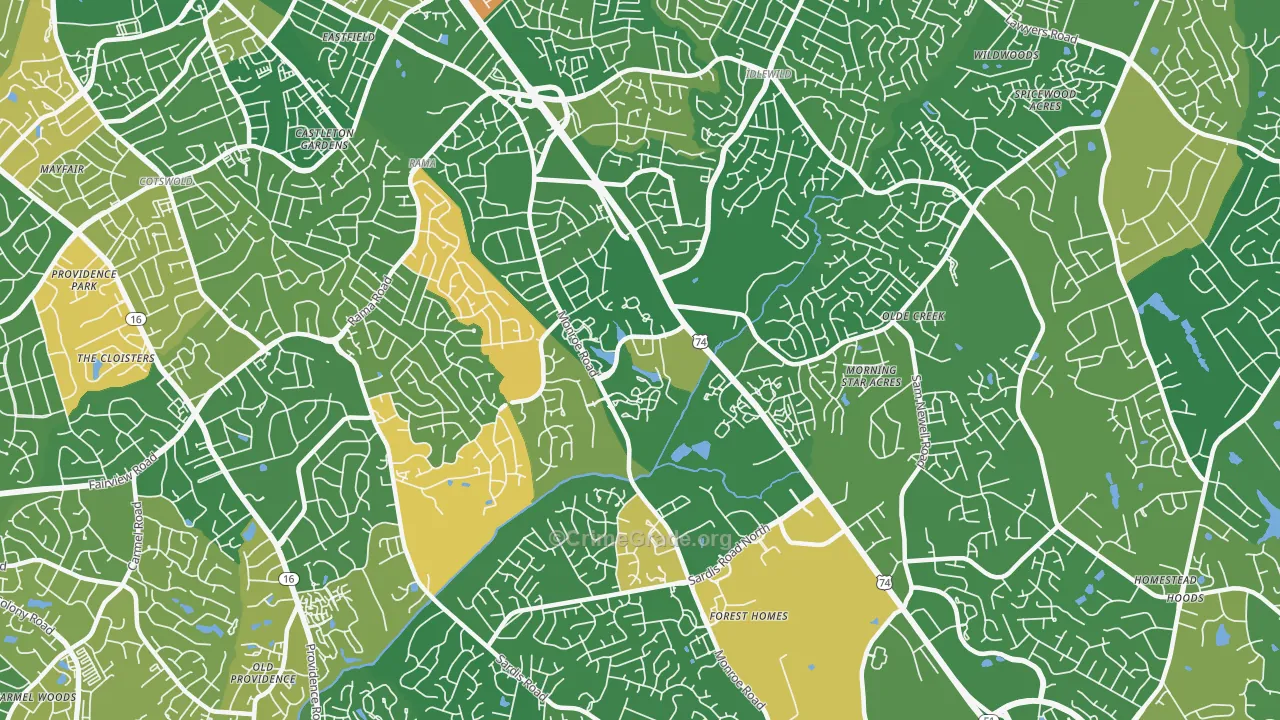 East Forest, Charlotte, NC Map of Arson Rates