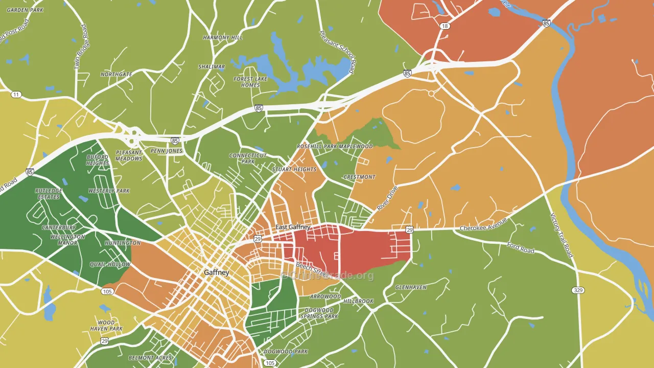 East Gaffney, SC Map of Arson Rates