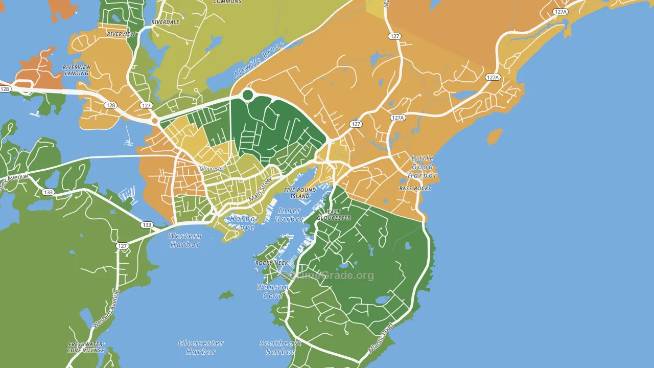East Gloucester, Gloucester, MA Map of Arson Rates