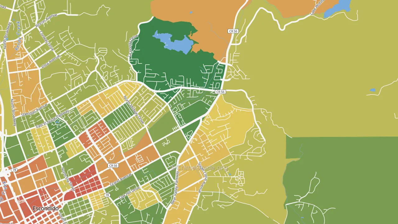 East Grove, Escondido, CA Map of Arson Rates