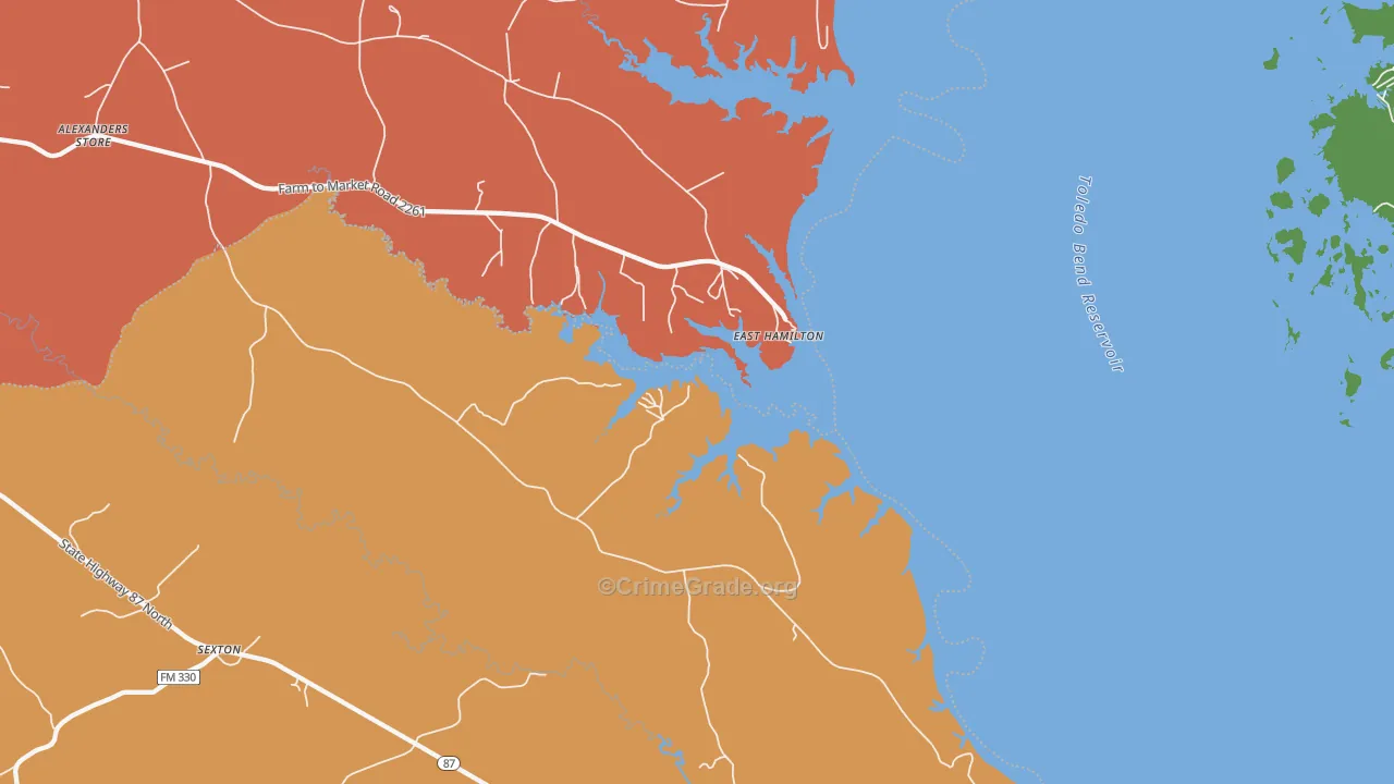 East Hamilton, TX Map of Arson Rates