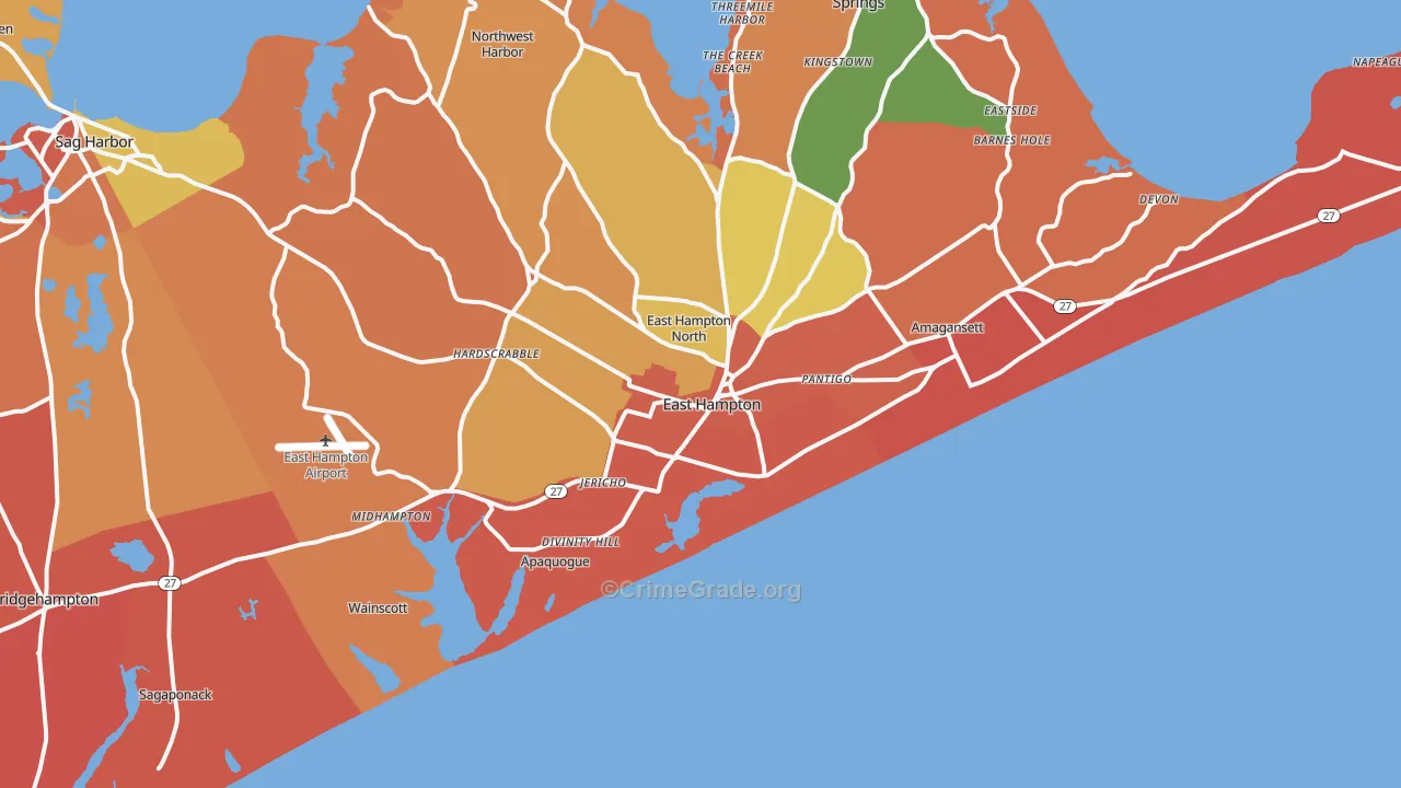 East Hampton, NY Map of Arson Rates