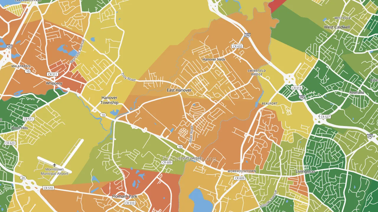 East Hanover, NJ Map of Arson Rates