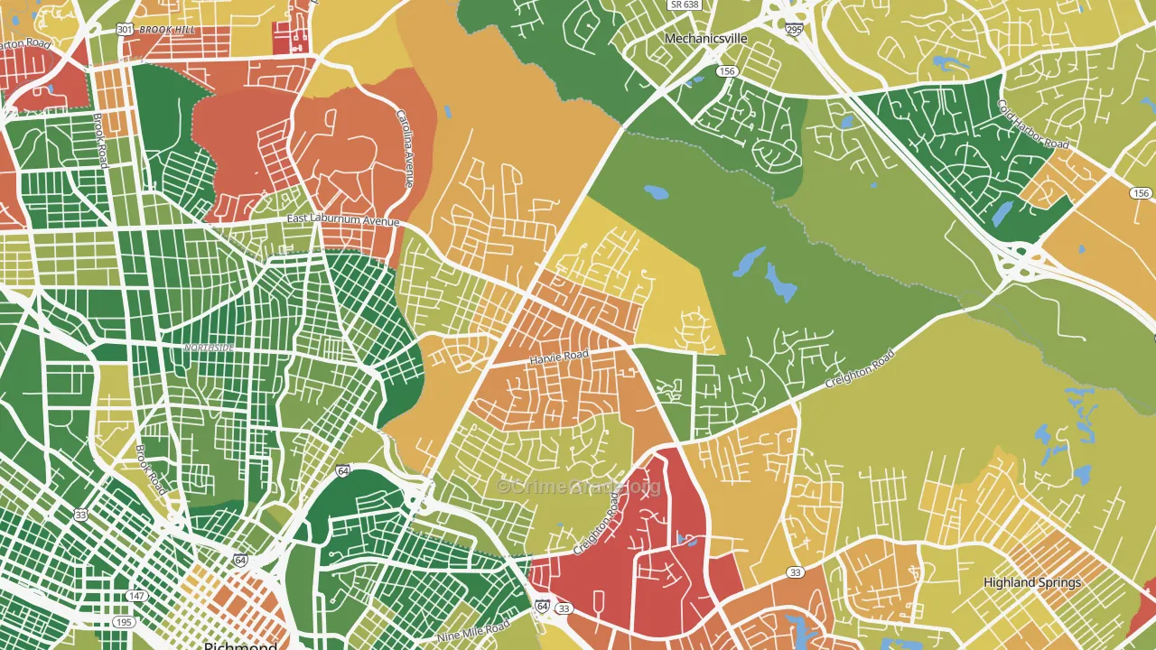 East Highland Park, VA Map of Arson Rates