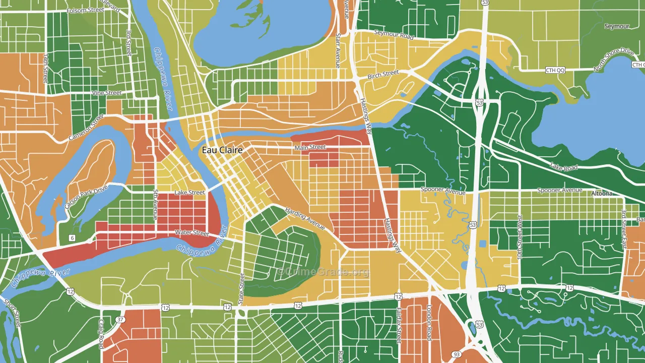 East Hill, Eau Claire, WI Map of Arson Rates