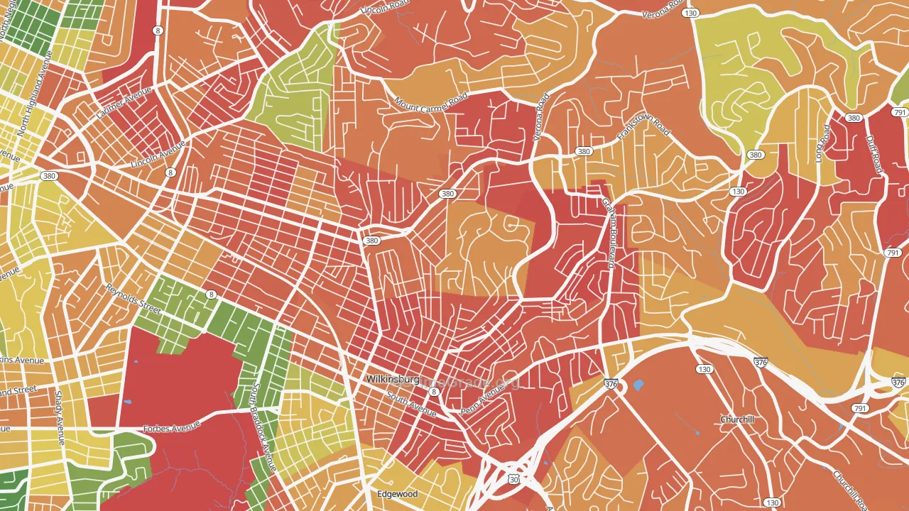East Hills, Pittsburgh, PA Map of Arson Rates