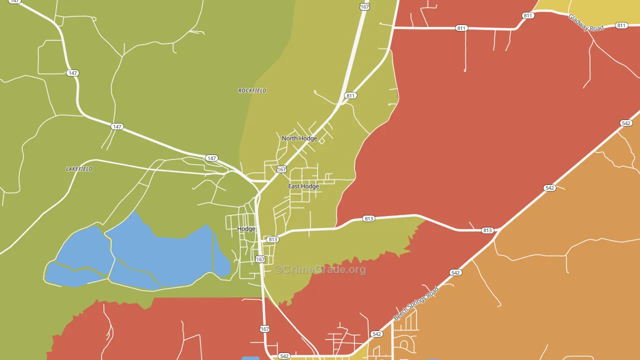 East Hodge, LA Map of Arson Rates